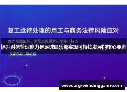 提升财务管理能力是足球俱乐部实现可持续发展的核心要素